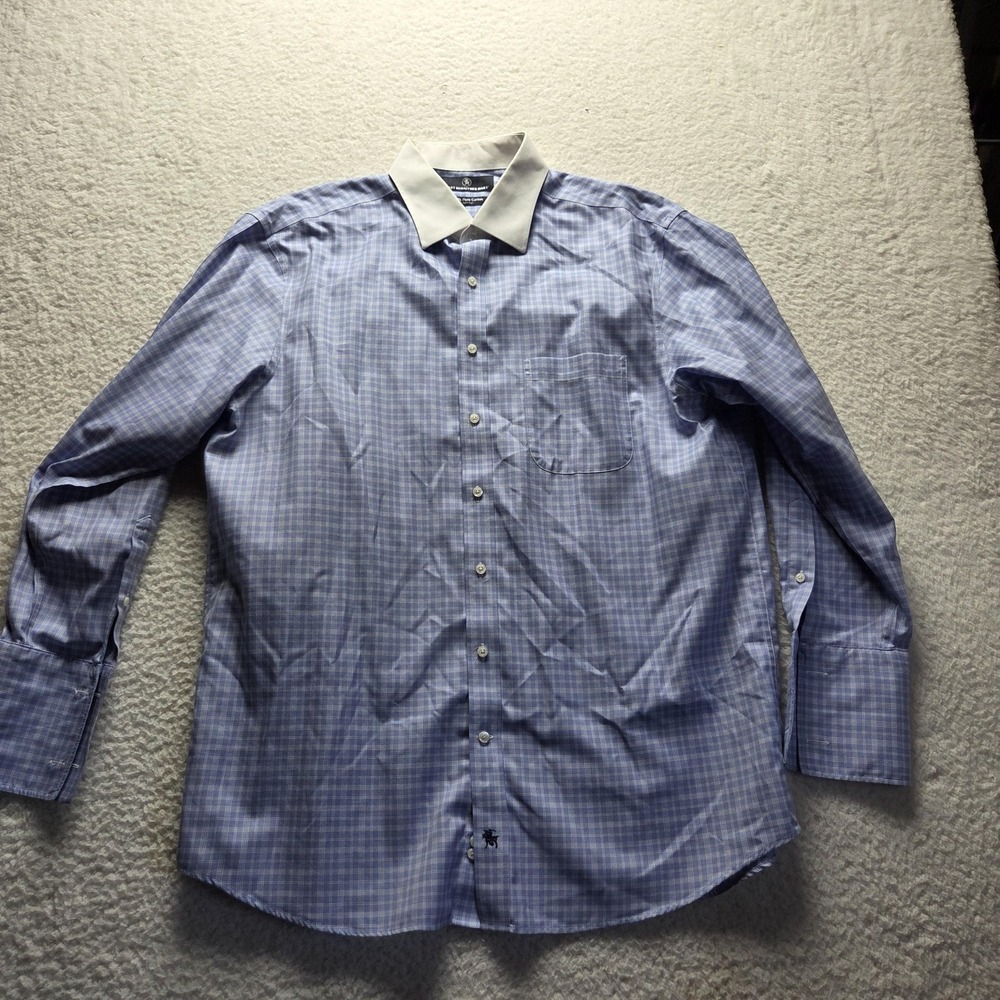 Hart Schaffner Marx Dress Shirt Mens 16.5 32/33 Blue Check Non Iron Classic LS